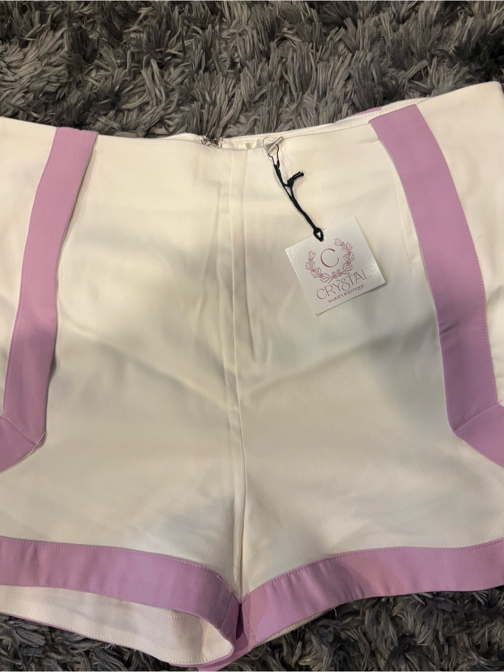 White High-Waist Shorts with Lilac Trim